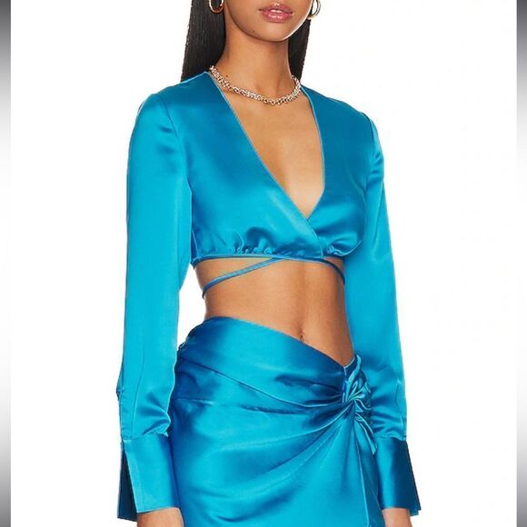 L'Academie || NWTs SET = 2 PIECES Ottilie Top and Prisca Skirt in Aqua Blue - Picture 3 of 17